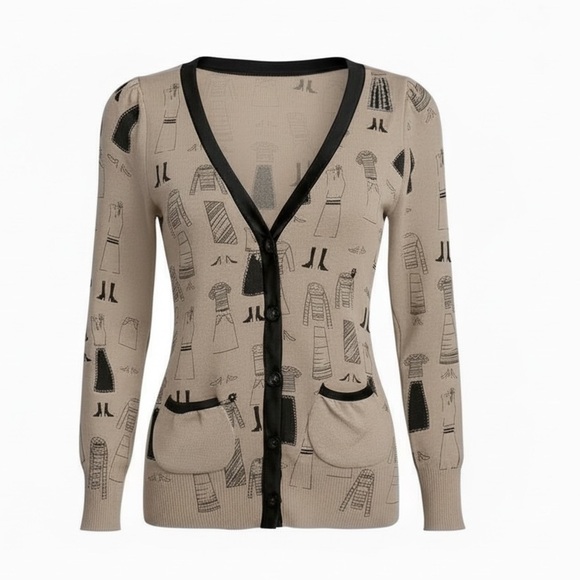 Oliver Perry Sweaters - Oliver Perry Knit Cardigan with Dress and Shoe Design Artwork Sketches Size XS